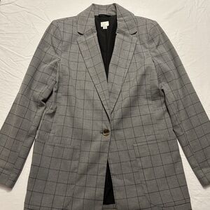 A New Day Women’s 1 Button Blazer Grey & Black Windowpane Size S & Fully Lined